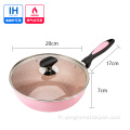 Poêle wok rose antiadhésive en aluminium